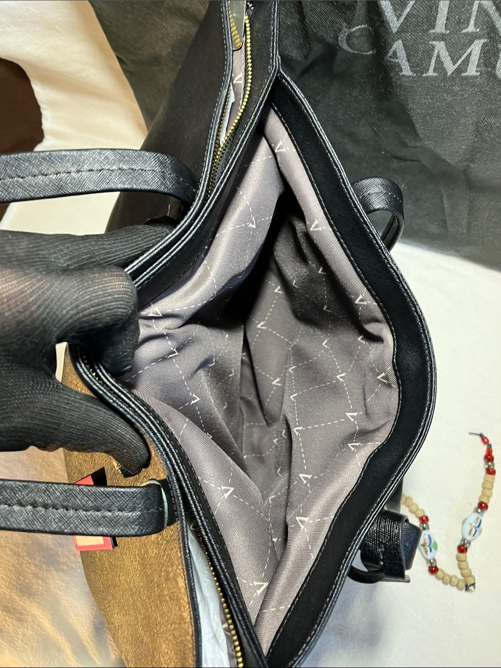 BRAND NEW!!Vince Camuto gold accented midnight Sky Saffiano Tote w/Dust bag!! - Picture 8 of 10